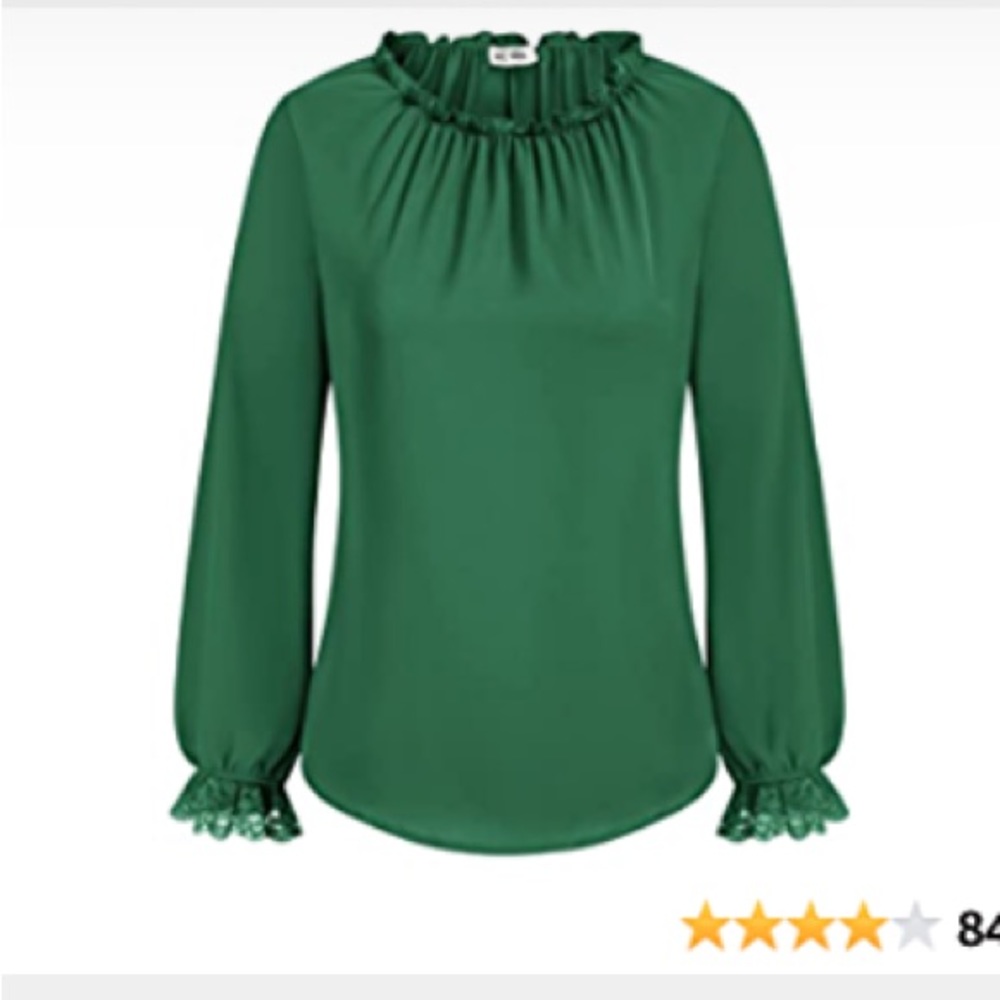 5 FOR $25 | Grace Karin Long Sleeve Lace Ruffled Top Blouse Dark Forest Green S